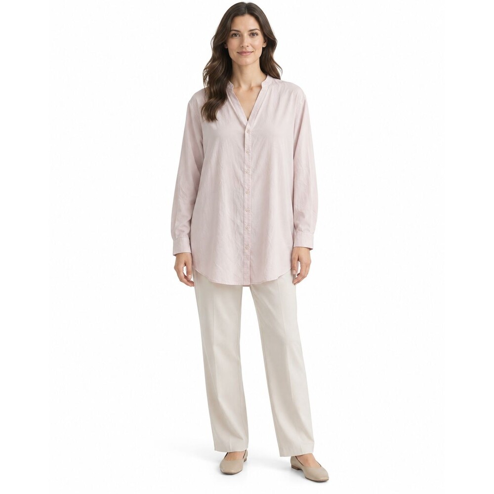 Eileen Fisher XL Blush Pink Tencel Lyocell Button Front Tunic Shirt Lagenlook
